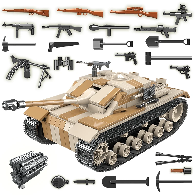 Немецкая армия Танк Строительные блоки Набор WW2 военный Тигр панцирный