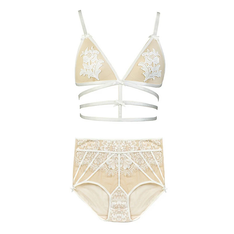 Повязка с изображением цветов Bralette ультратонкие Трусики высокой талией в стиле
