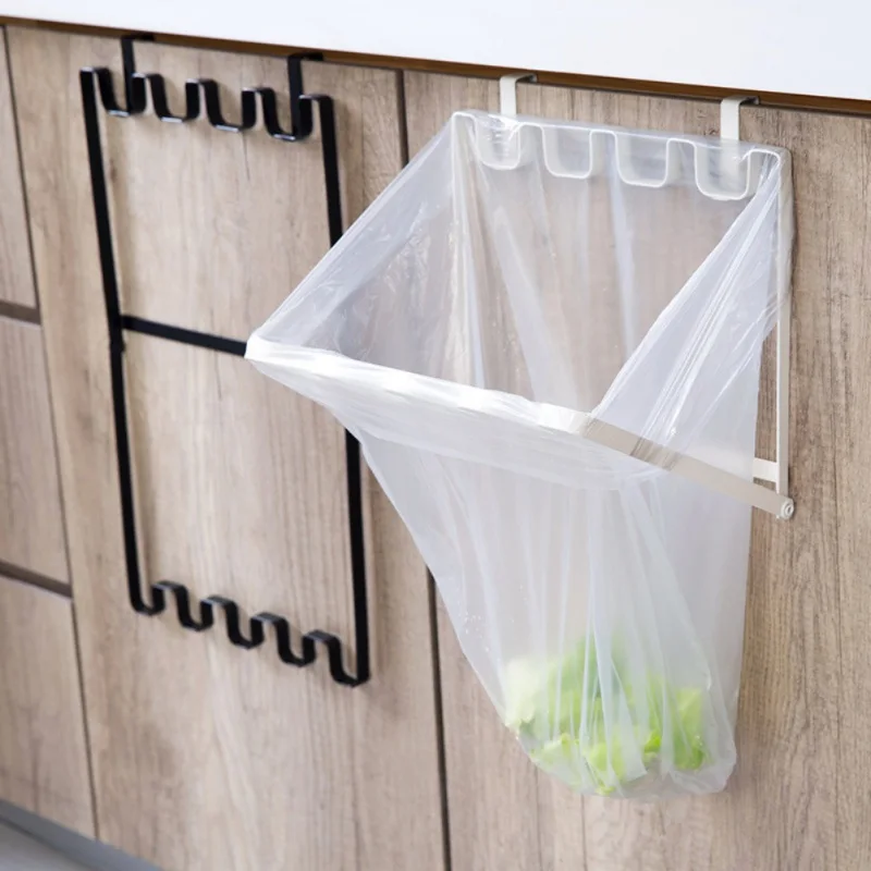 Kitchen Cupboard Back Trash Bag Rack Cabinet Door Garbage Bag Holder Plastic Hanging Kitchen Cabinet Foldable Trash Rack