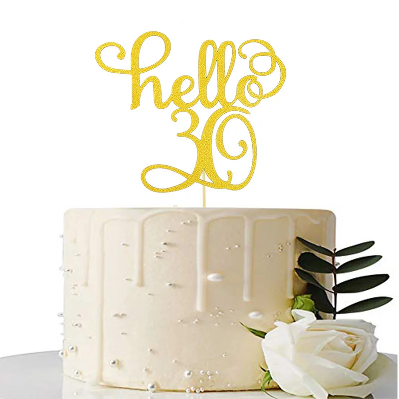 gold glitter hello 21/30/40/50/60 birthday cake topper party decor suppliesFDES 