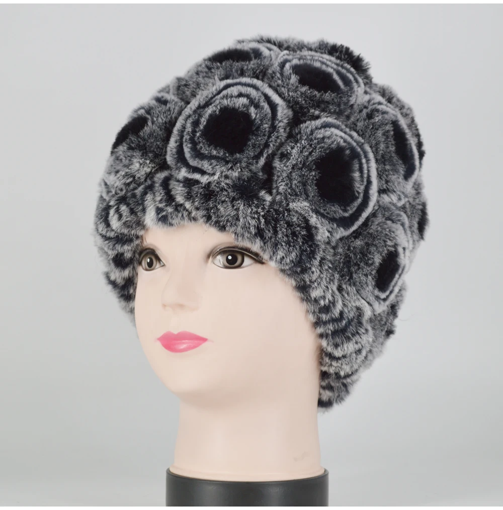New Women Rex Rabbit Fur Knitted Hats Lady Winter Hats for Girls Skull Cap Real Fur Knitting Rabbit Skullies Beanies Female Hat