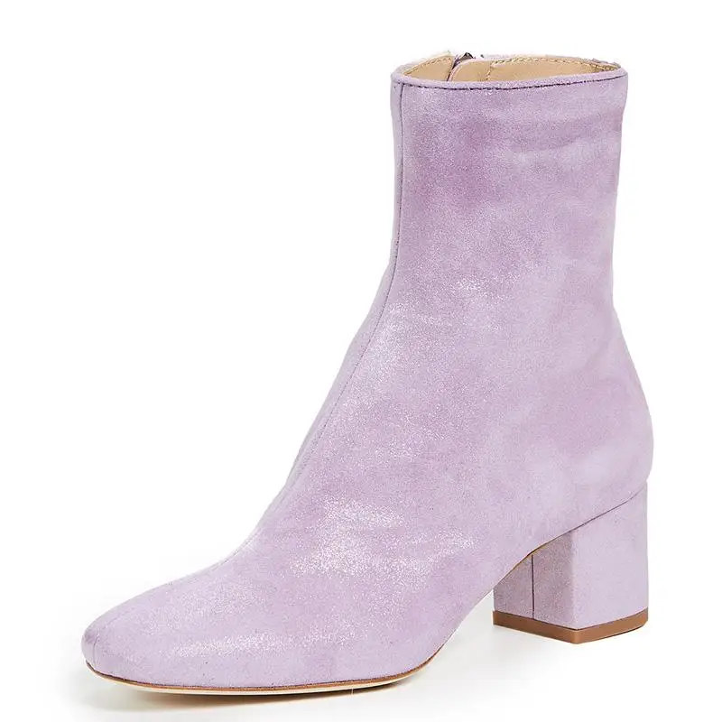 

Topwome Boots Red Purple Patent Leather 2019 Spring Ladies Round Toe Square Heel Solid Short Plush Shoes Woman Zipper Fashion 38