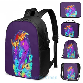 

Funny Graphic print Crystal Spyro USB Charge Backpack men School bags Women bag Travel laptop bag