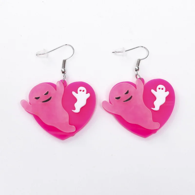 

Acrylic Lovely Pink Ghost Peach Heart Shape Drop Earrings Fashion Cool Cute Halloween Dangle Earrings Women Trendy Brincos