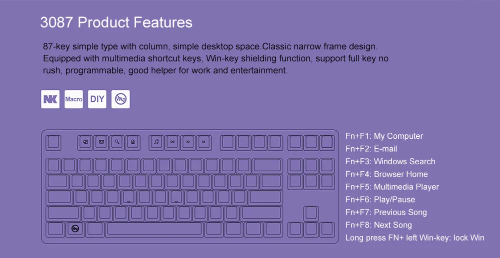Игровая механическая клавиатура AKKO 3087, 87 клавиш, PBT type-C, USB Проводная клавиатура для ПК, компьютера, геймера, цвета вишни, розового цвета