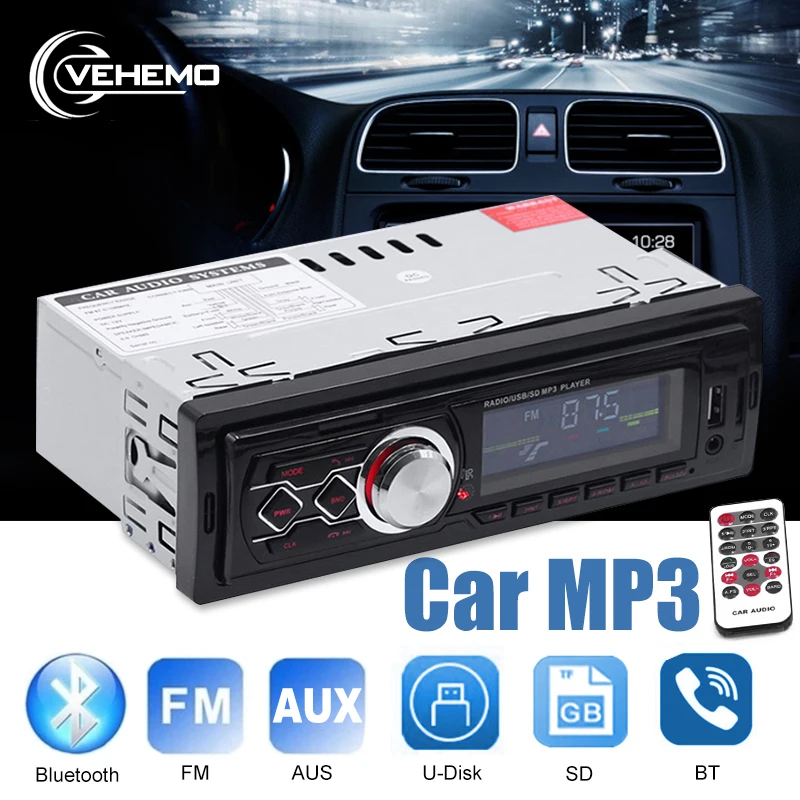 Vehemo Bluetooth автомобильное радио Дисплей времени U воспроизведение диска Fm автомобильный mp3-плеер аудио стерео автомобильный Mp3 радио плеер громкой связи Универсальный