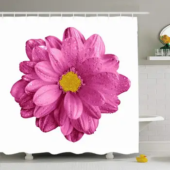 

Shower Curtain Set with Hooks 72x78 Dark Yellow Flora Colorful Close Blossom Exotic Tender Chrome Pink Gerbera Flower Nature