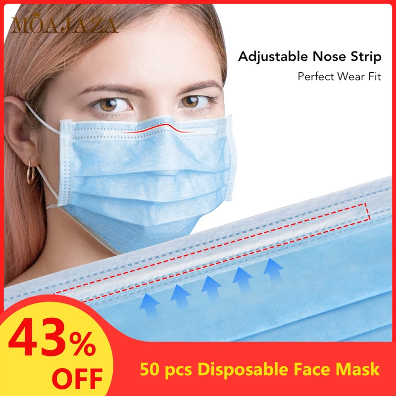 

Disposable Masks 50 pcs Face Mask Surgical Medical Masks 3 Layers Efficient Filtration PM2.5 Mouth Mask Bacteria Prevent
