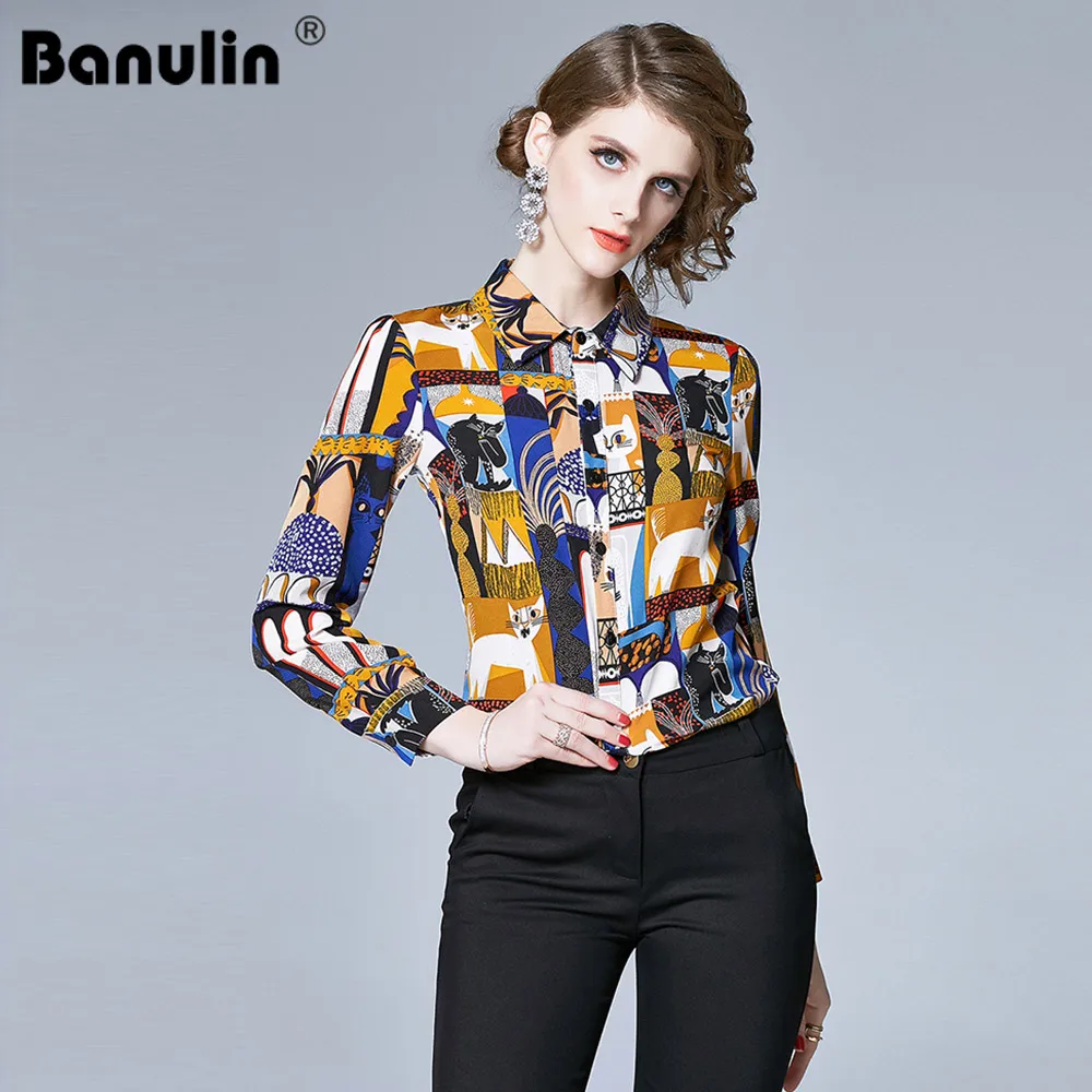 

Runway Designer Blouse 2020 Fashion European Style Elegant Women Print bow Collar Casual Shirt Office Work Tops Blusa Feminina