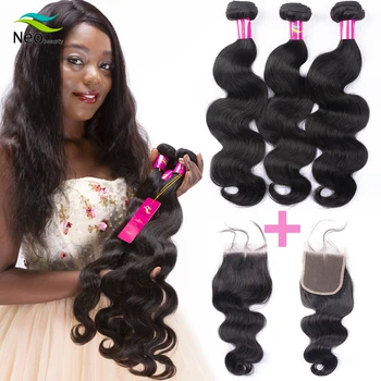 AliExpress - 4SALE:  10A Brazilian Virgin Hair Body Wave Bundles with Closure 4×4 Preplucked Lace Closure with Bundles Wet and Wavy Bundles