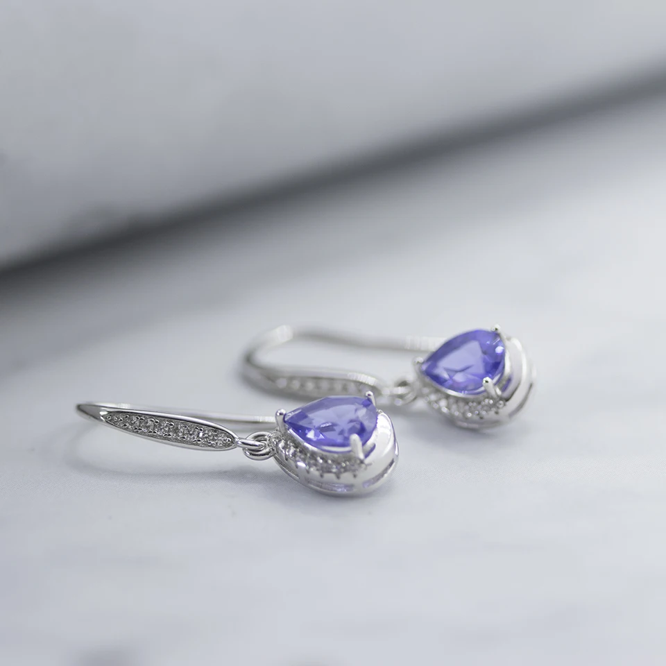 2019 nano tanzanite dangle earrings genuine 925 sterling silver pear gemstone fine jewelry tear drop earring for women girls