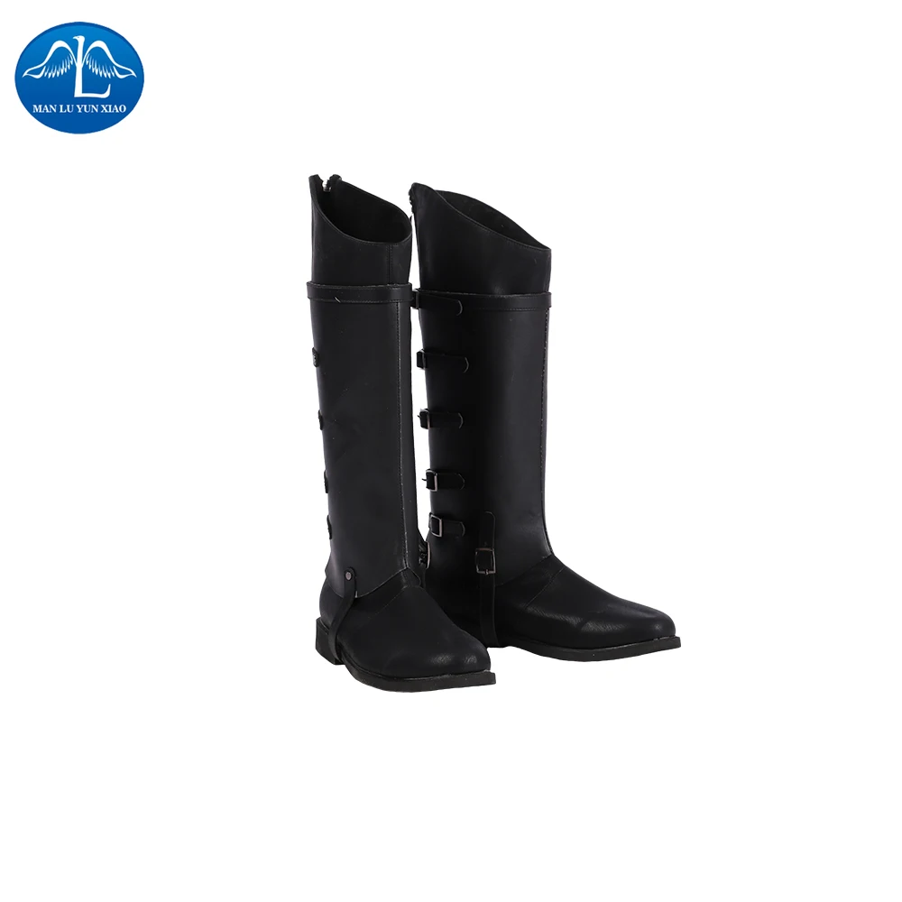 

Manluyunxiao Vergil Cosplay High Boots Halloween Costume for Kids Men Game DMC 5 Outfit Black Faux Leather Shoes