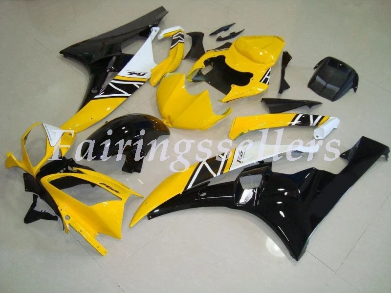 Black yellow Новые ABS Пластиковые обтекатели, пригодные для Yamaha Обтекатели YZFR6 2006 2007 обтекатель кузова YZF R6 06 07 пользовательский Черный Синий Пламя - Цвет: Black yellow