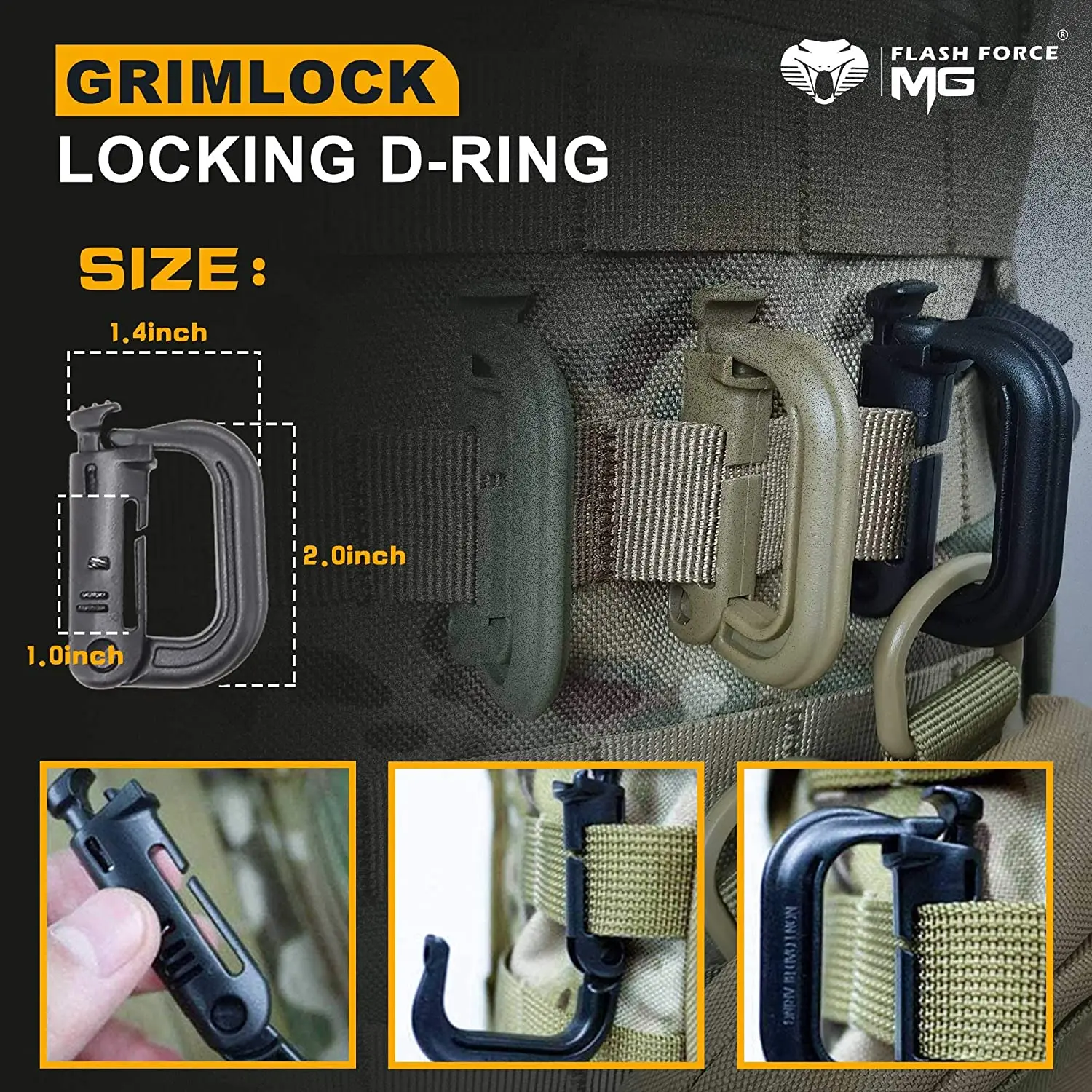 18 Pcs Tactical Gear Clip Molle Attachments D-Ring Carabiner Clip