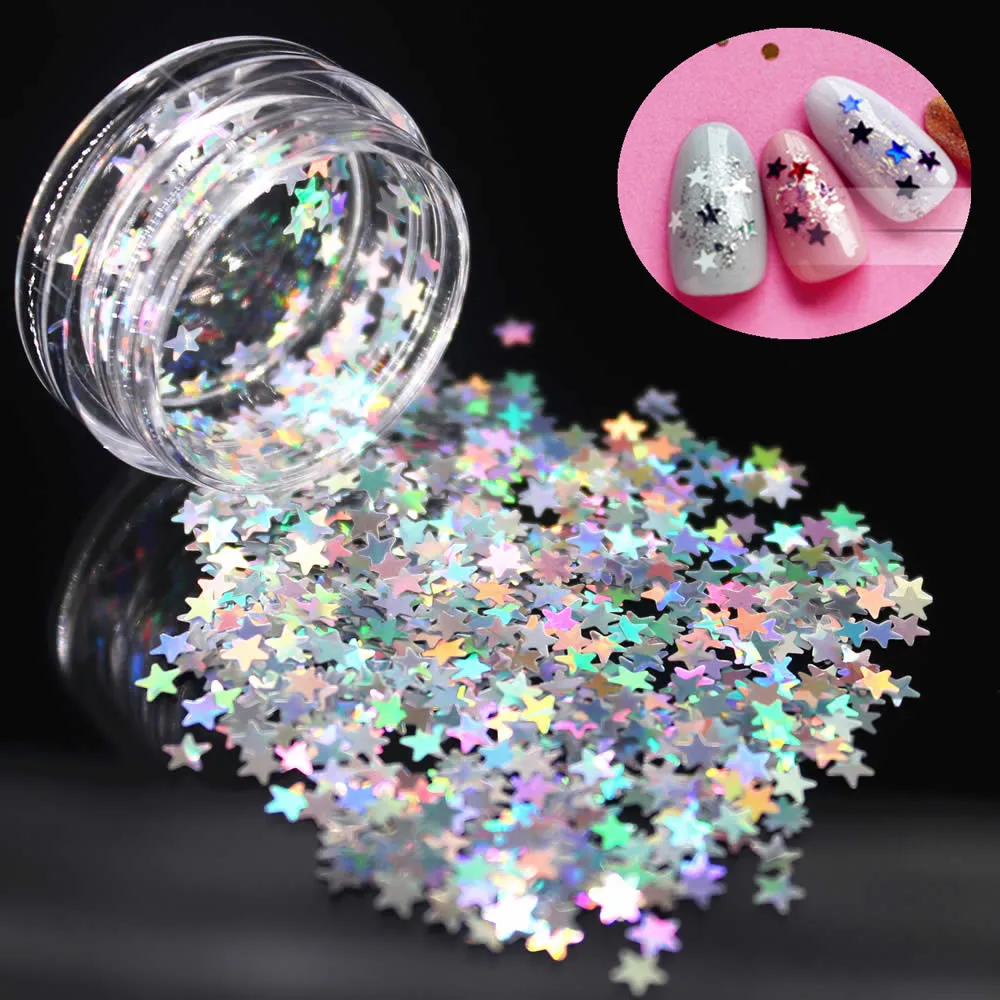 

1 Pcs Silvery Star Sequin DIY Fashion Nail Art False Nail Tips Fan Finger Full Card Nail Art Acrylic UV Gel Polish Tool Manicure