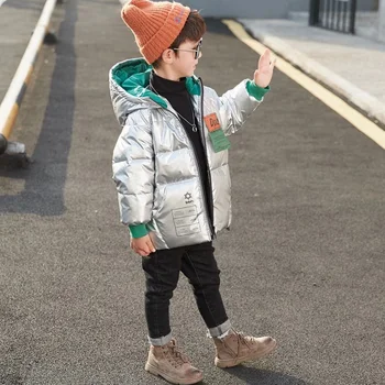 

Children's down jacket for girls Thicken hooded white duck down Golden Silver Glossy down jacket for boy Outerwear 4-10 years
