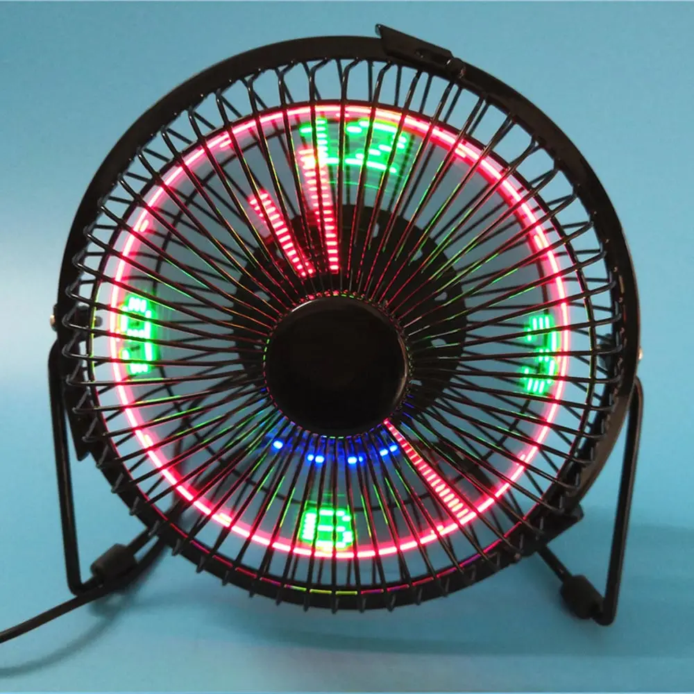 

BRELONG Small Desktop Fan With Clock And Temperature Display 4 Inch Metal Frame USB Powered Flash LED Display