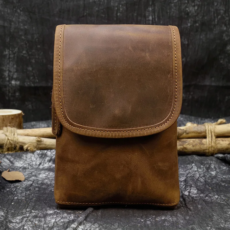 Мужская поясная сумка из натуральной кожи 2 использования Маленькая кожаная