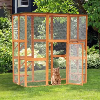 

【USA Warehouse】Outdoor 6 Platforms Wooden Cat Home Pet House Small Animal Shelter Cage
