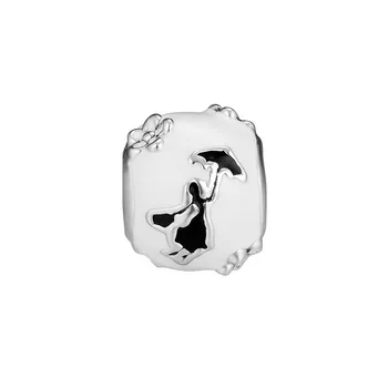 

Mary Poppins Silhouette Silver Beads for Charms Bracelets Women Jewelry White & Black Enamel Charm Bead Silver 925 Jewelry DIY