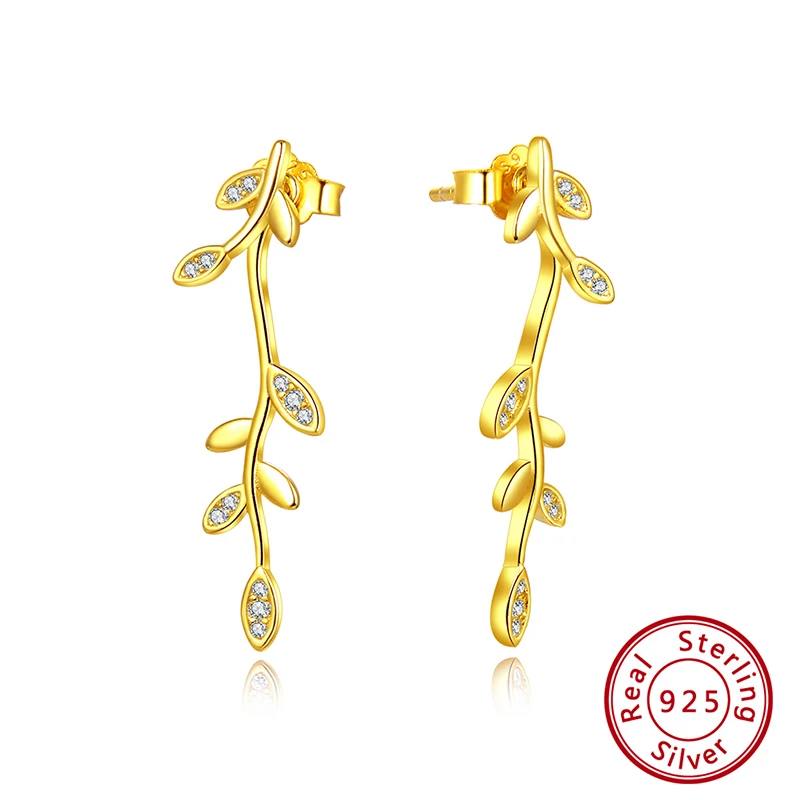 ORSA JEWELS чистый 925 женские серьги новейший серебряный модный плетеный в форме серьги женские повседневные ювелирные изделия для торжественного случая SE185 - Цвет камня: Gold Color