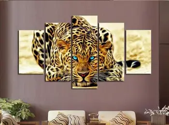 

5 panel Wall art picture Modern Home Decoration canvas Print Leopard panther oil painting printed on canvas for living room