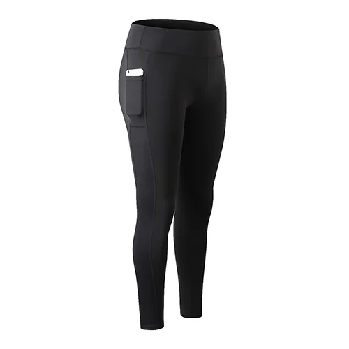 Новые сексуальные девушки карман тренажерный зал Йога длинный трико, спортивные брюки женские компрессионные брюки для бега обтягивающие фитнес-плотно леггинсы - Цвет: Черный