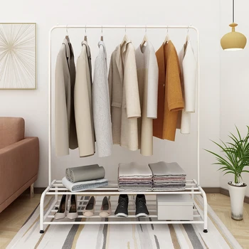 

DUMEE Clothes Rack Metal Clothes Hanger Stand Garment Racks with Top Rod and Lower 2-Tier Shelves, White