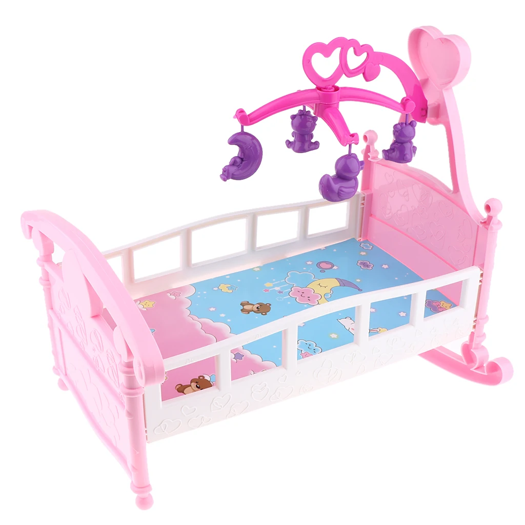 Assembly Dolls House Miniature Bed Colorful Baby Doll Cribs Cradle Toy for Mel-chan Baby Doll Furniture Toys Decoration