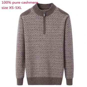 

New Arrival High Quality Men Sweaters 100% Cashmere Semi High Collar Decorative Zipper Floral Thickened Knitted Plus Size XS-3XL