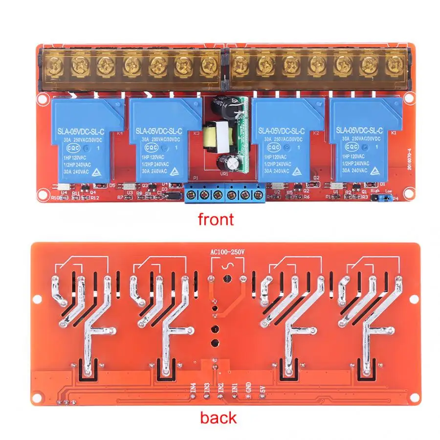 4-Канальный Релейный 30A DC 5V дo AC 100-250 V/Высокий/низкий уровень триггера релейный модуль для Arduino