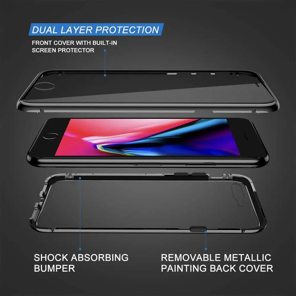Sleek Magnetic Adsorption Case with Metal Frame and Tempered Glass Backing