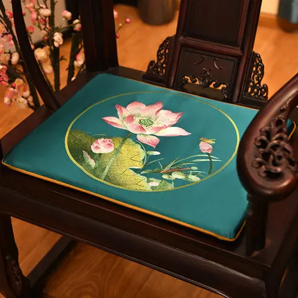 

Fine Embroidery Lotus Flower Ethnic Seat Pad Back Cushion Dining Chair Armchair Anti-Slip Mat Chinese Cotton Linen Lumbar Pillow