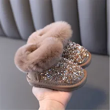 Novo inverno crianças botas de neve strass quente pelúcia zip tornozelo princesa meninas botas moda criança sapatos de bebê