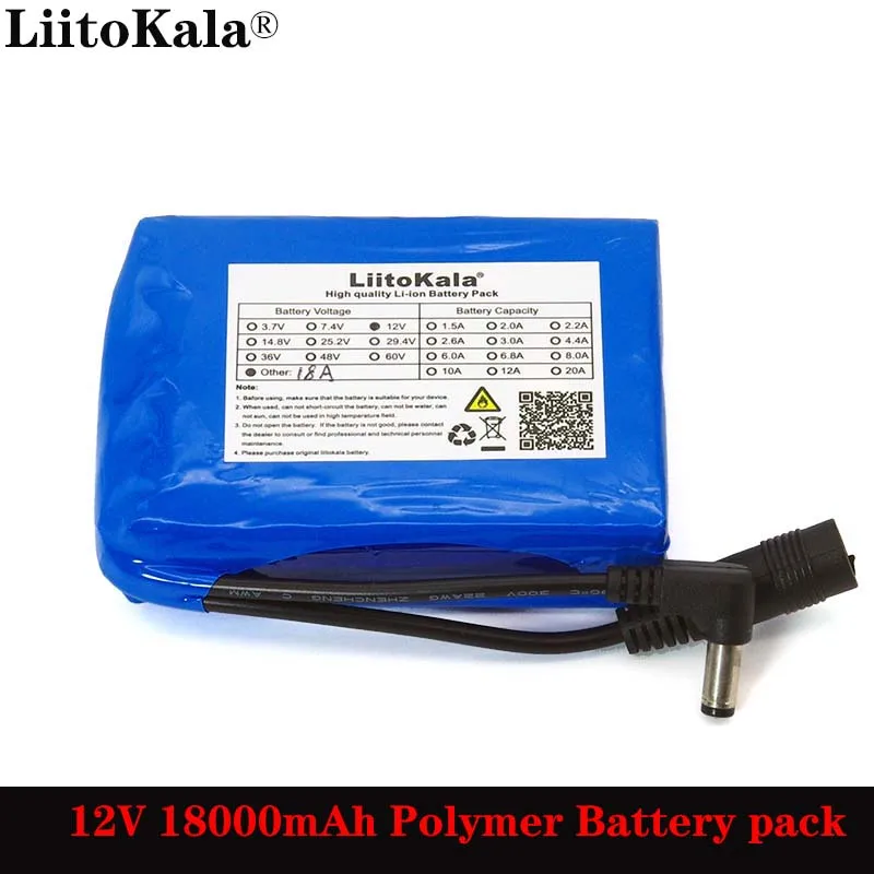 Liitokala 12.6V 18000mAh Polymer lithium battery pack 12v 18ah for LED light alarm CCTV Cam Monitor DC 5.5*2.1mm | Электроника