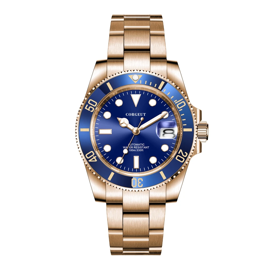 NH35 Diver Watch corgeut Luxury Sapphire Men Automatic Mechanical Watches Gold 10Bar Date Luminous Ceramic Bezel 40mm Wristwatch 