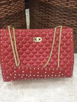 

New rivet sheepskin shoulder bag women real sheepskin temperament versatile shoulder bag