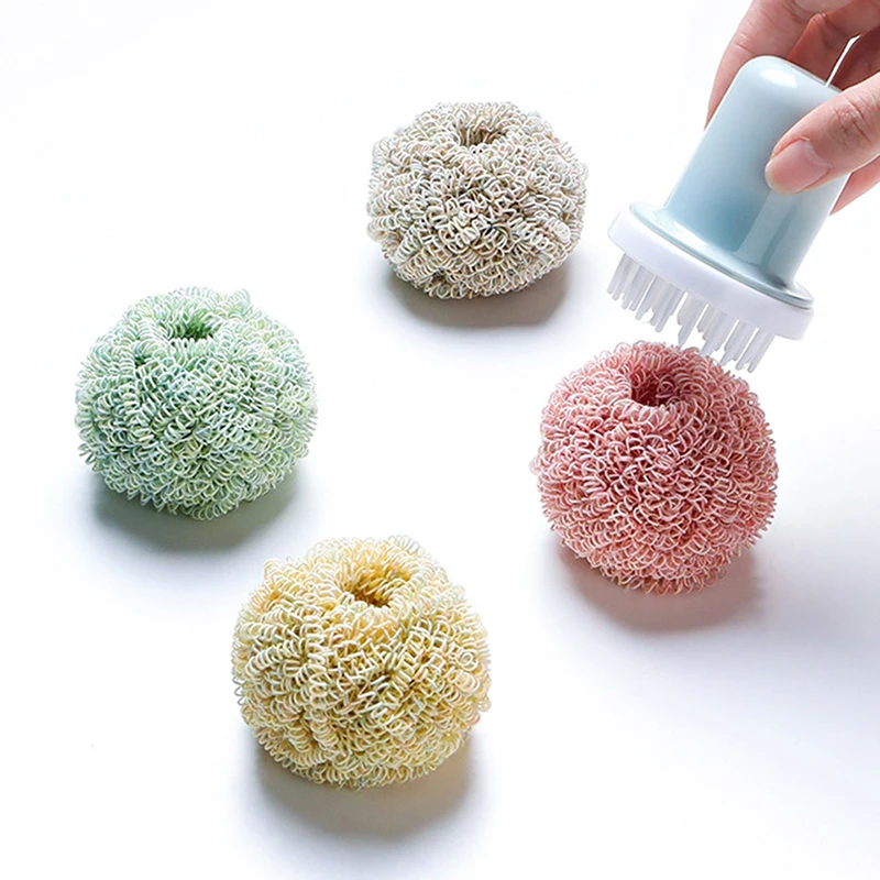 

Kitchen Cleaning Brush Nanofiber Cleaning Ball Brush with Handle for Kitchen Strong Decontamination Cleaning Tools Random Color