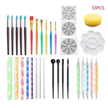 

33pcs/set Mandala Dotted Tools Set for Painting Rock Stones Stencil Stick Drawing Pen Paint Tray Kit
