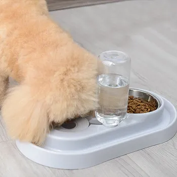 

2 In 1 Pet Feeder Plastic Dual Port Automatic Feeder Water Drinking Feeding Basin Bowls For Cats Pet Dogs