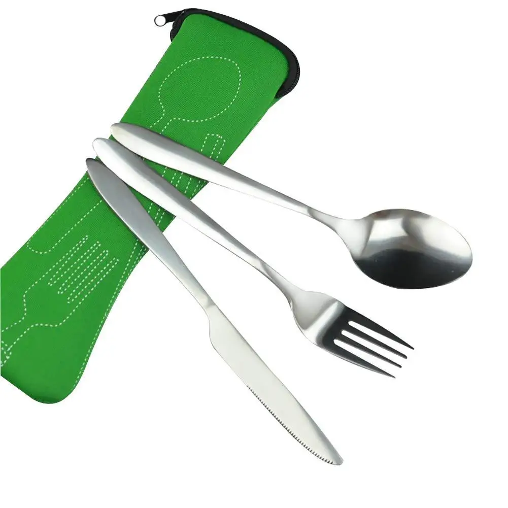 

Stainless Steel Cutlery Set Portable Spoon Fork Knife Travel Picnic Western Tool Set Kitchen Dinner Accessories Outdoors 3-piece