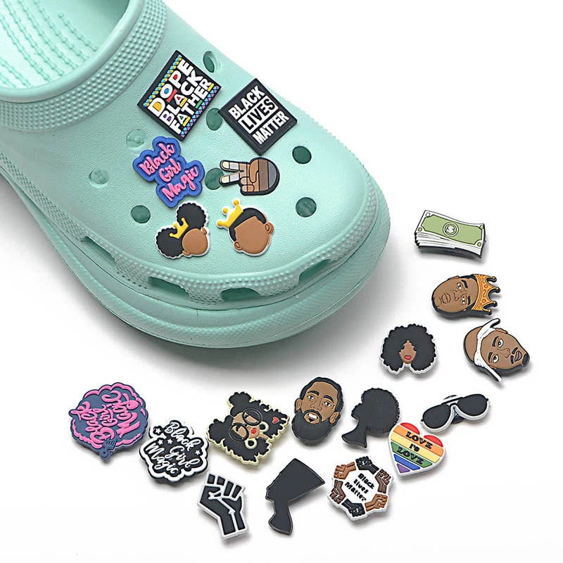 Shoe-Charms Button-Accessories Decorations JIBZ Pvc Croc Girl Black Buckle Magic