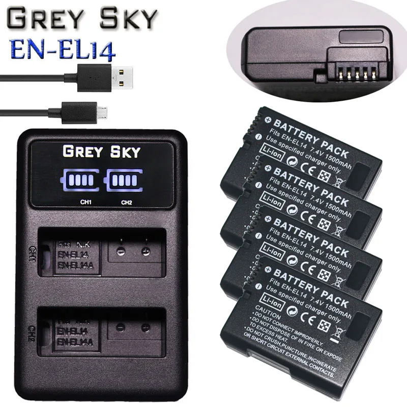 4x 1500mah Enel14 En El14 Enel14a Battery + Lcd Dual Charger For Nikon P7800,p7100,d3400,d5500