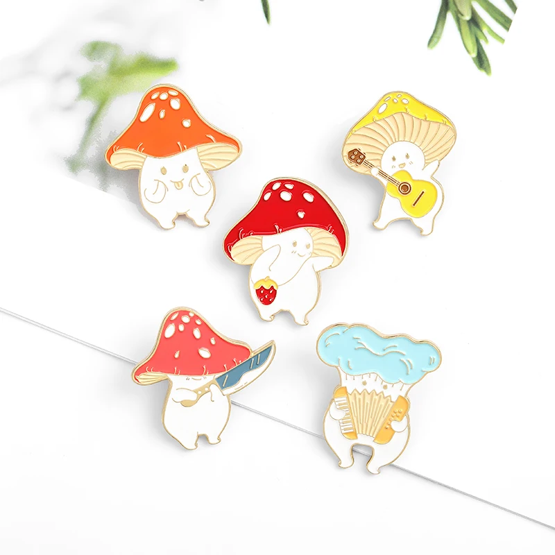 Kawaii Желтая синяя красная музыкальная любимая брошь гриб гитарный орган