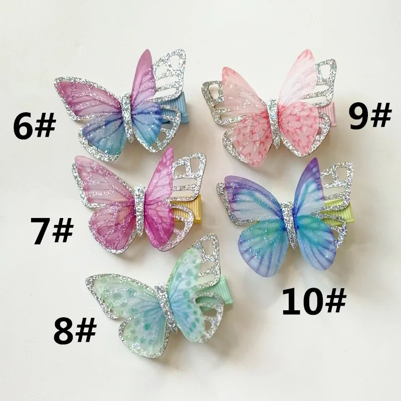 2pcs/lot Summer Printing Butterfly Kid Hair Clip Cute Girls Gauze Multicolor Hair Grip Hair Barrette Floral Kids Hair Accessory - Цвет: 5pcs as photo