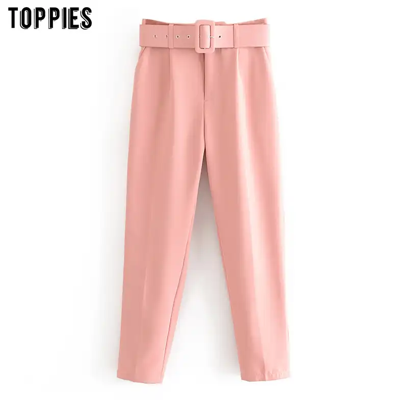 pink high waisted pants with belt