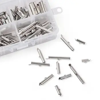 

pandahall 120pcs/box Iron Slide On End Clasp Tubes Beading End Caps for DIY Jewelry Findings Making 11x7x3cm Platinum