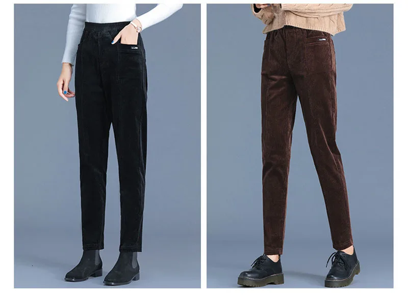 Осенне-зимние брюки-карандаш до щиколотки повседневные Черные, коричневые, большие размеры 4XL 3XL-M с карманами и эластичной резинкой на талии, женские брюки, трусики