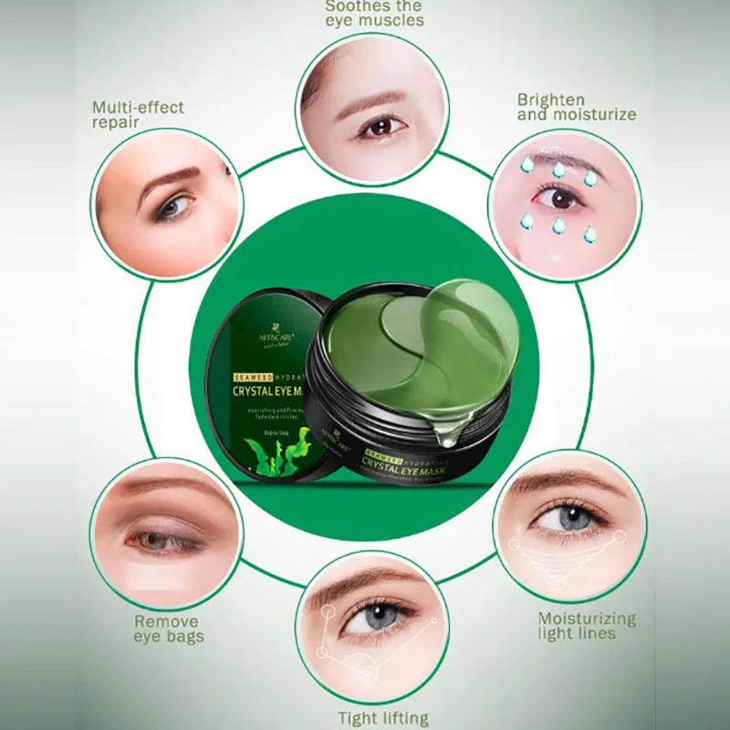 Маска для глаз с морскими водорослями, против морщин, кристаллический Коллаген, патчи для глаз, Уход за глазами, темные круги, маска для глаз, гель, антивозрастной уход за кожей