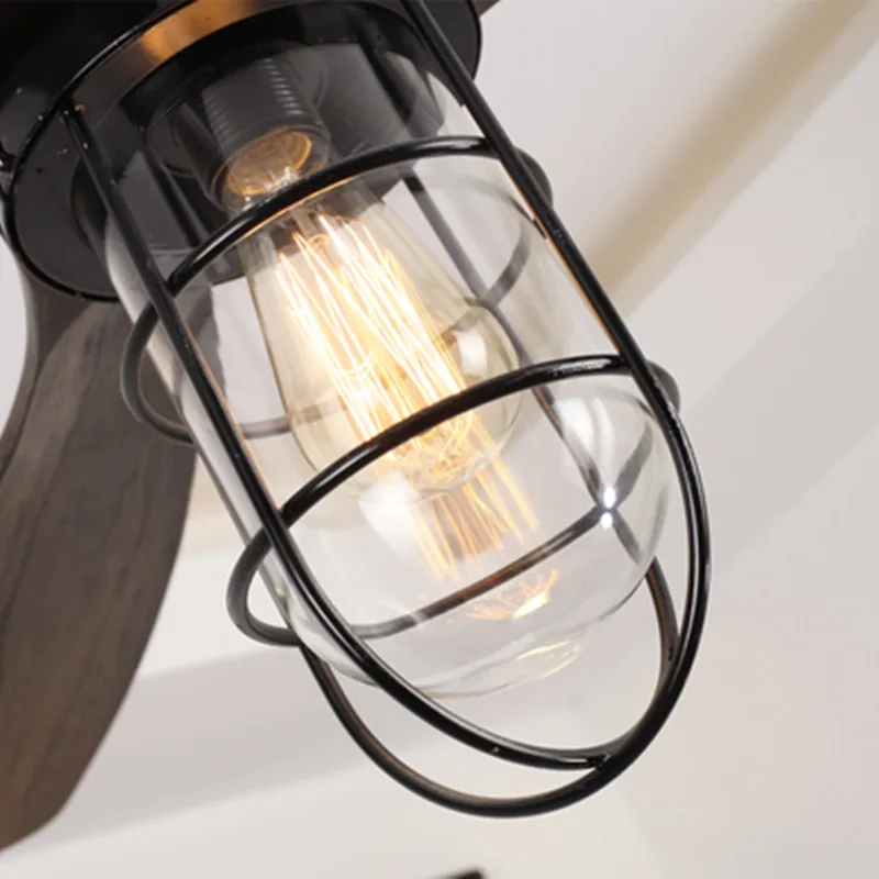 led e27 Loft Iron Wood Glass Ceiling Fan LED Lamp.LED Light.Ceiling Lights.LED Ceiling Light.Ceiling Lamp For Foyer